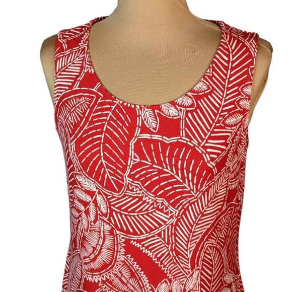 CHICO'S Round Neck Sleeveless Leaf Print Maxi Dress Red and White Chico's Size 1 - Picture 3 of 14